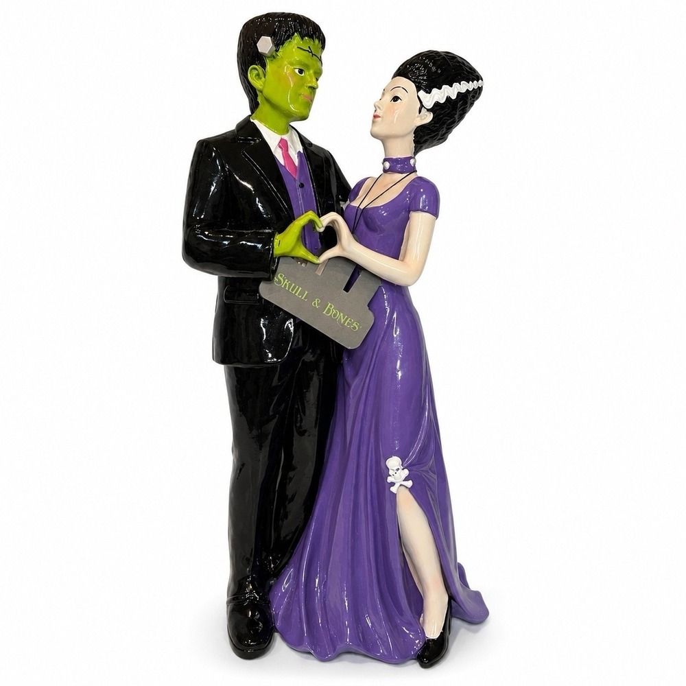Frankenstein & Bride of Frankenstein Dancing and Giving Heart Hands Figurine 15"